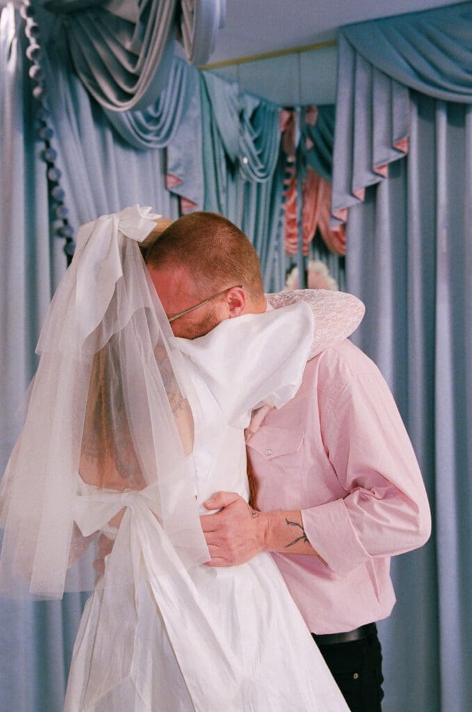 cute couple hugging at their dream elopement ceremony