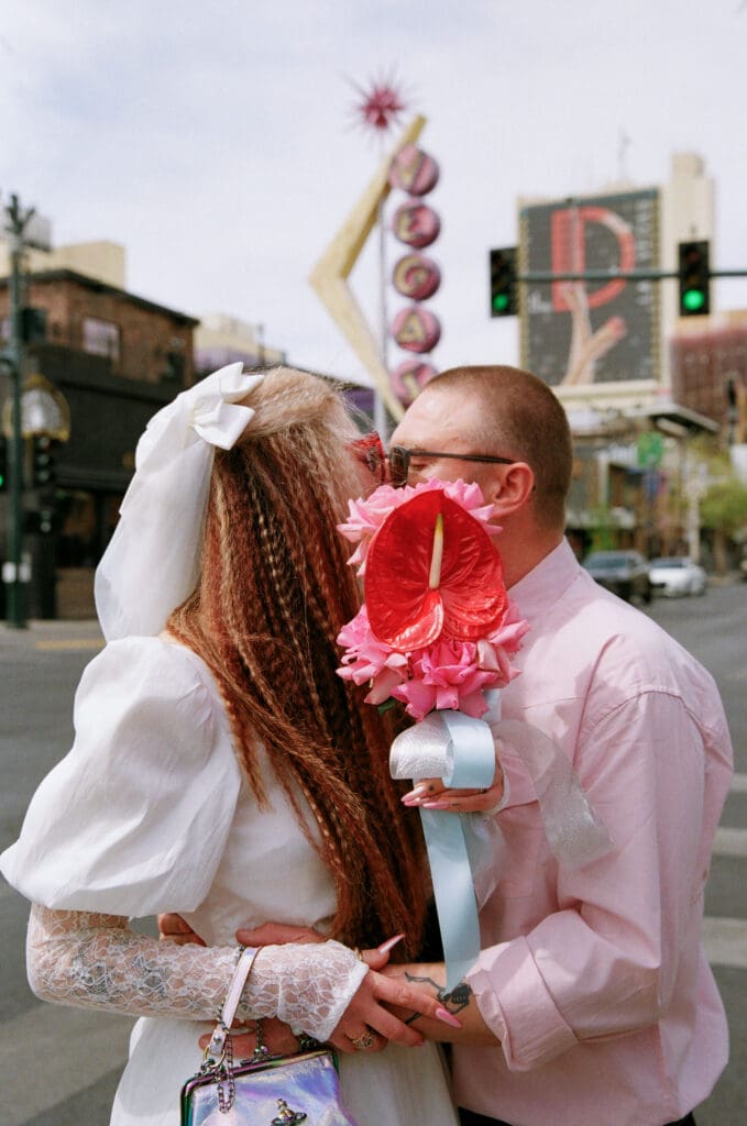portrait of the newlyweds kissing during their elopement session