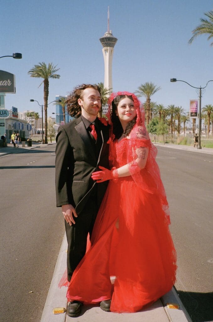 couple at their summer elopement in sin city