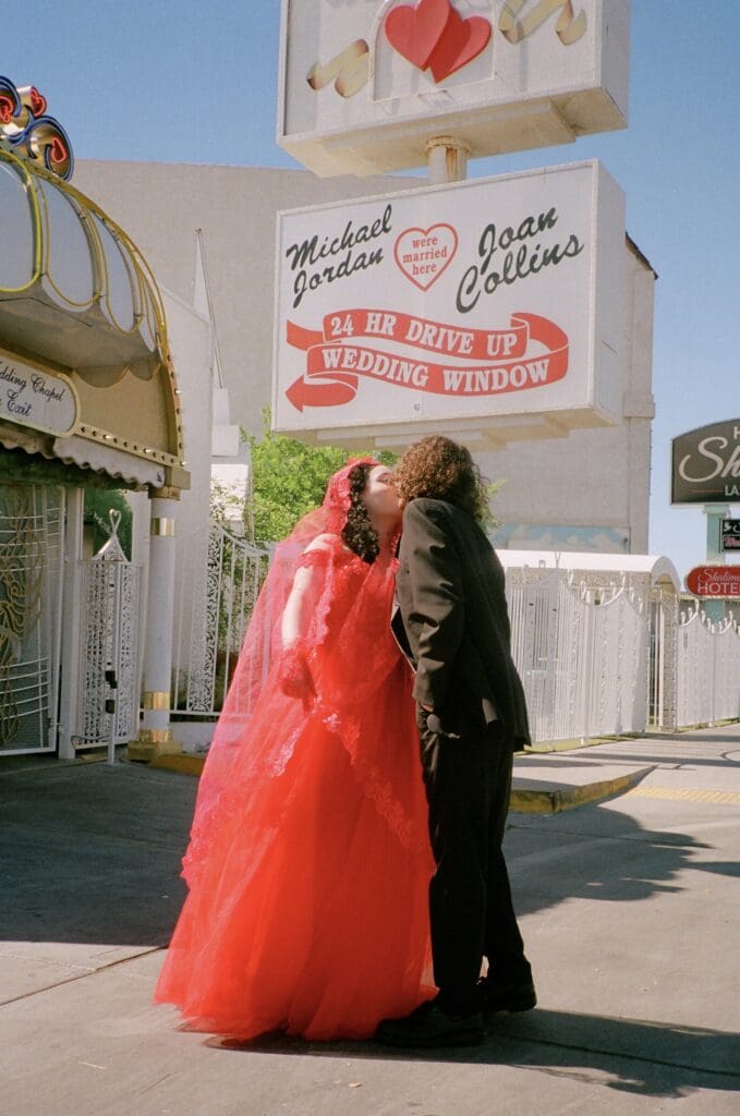 portrait of the newlyweds kissing after their elopement ceremony