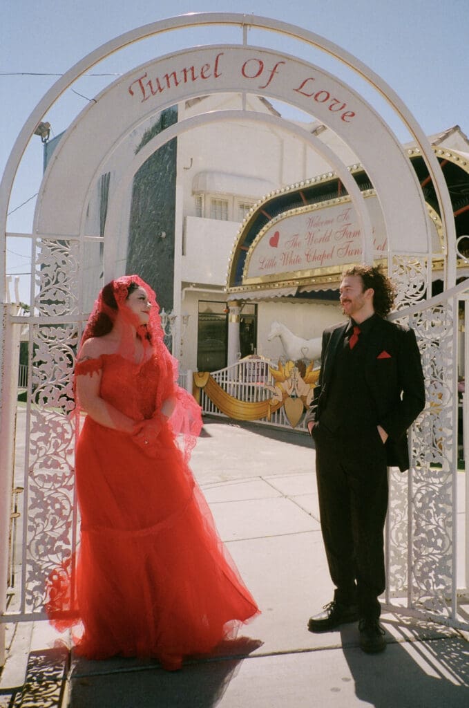 cute couple at their dream vegas elopement