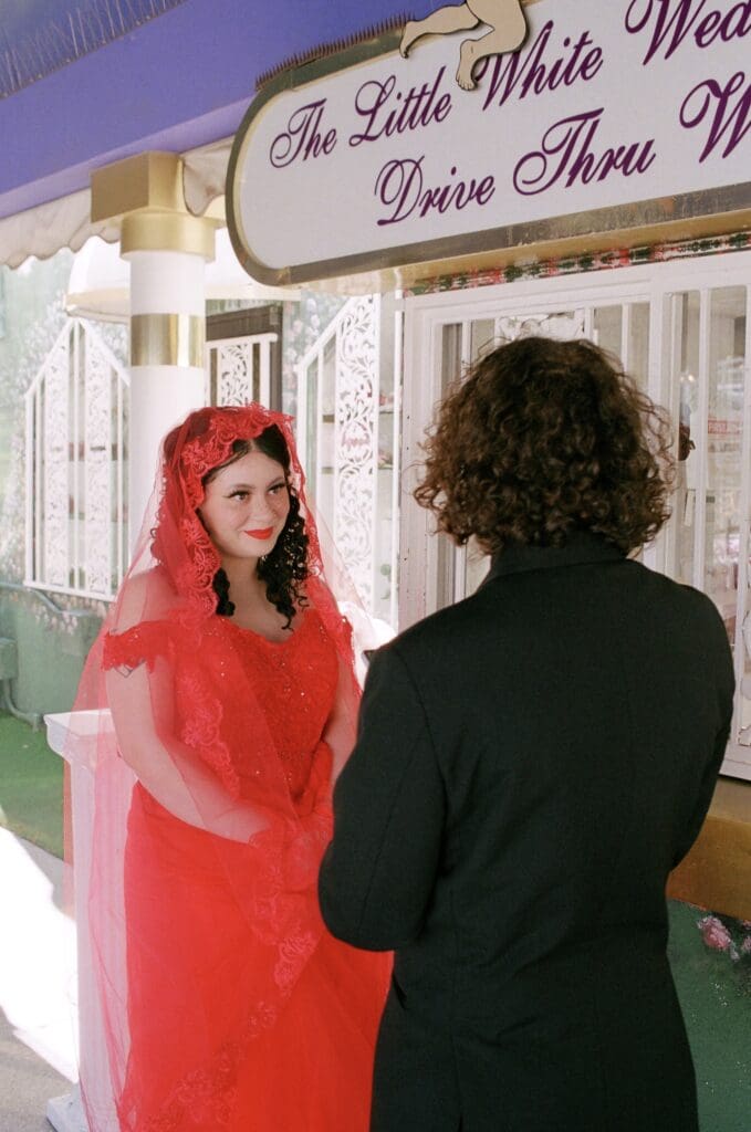 bride at her dream little white chapel elopement