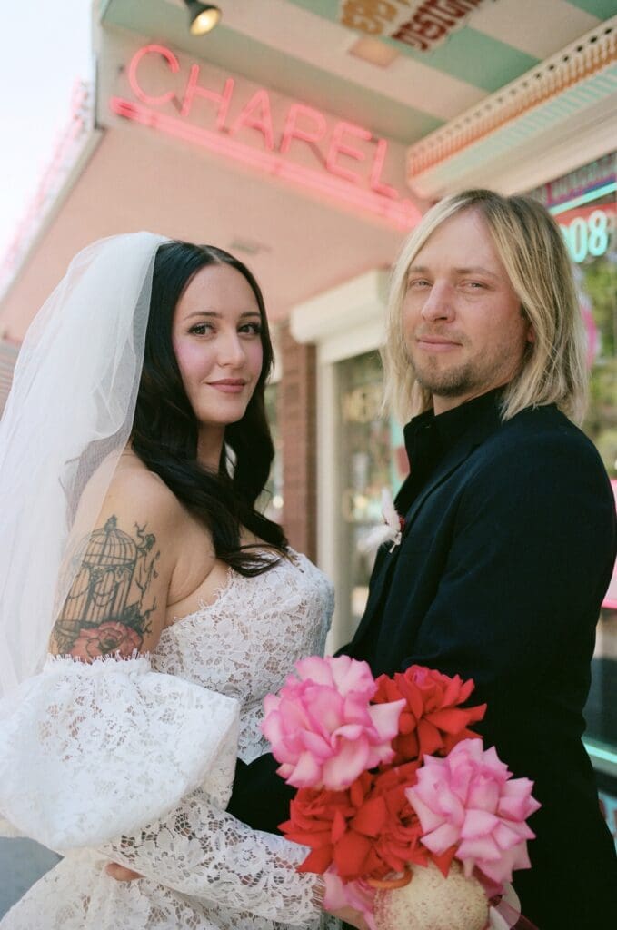 cute couple smiling at the camera during their bridal session