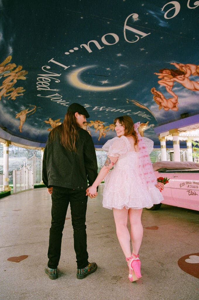 couple holding hands during their film bridal portraits 