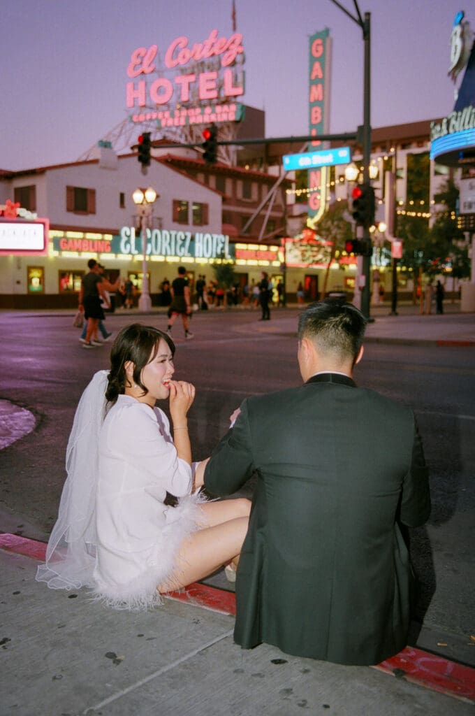 couple having pizza after their ceremony