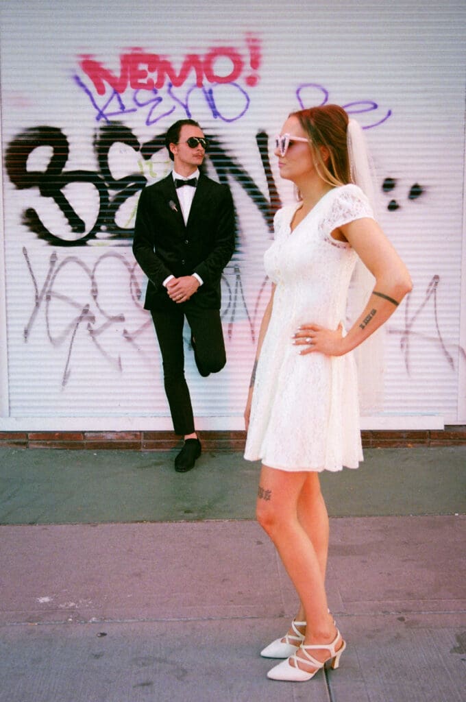 cute couple at their fun elopement in sin city