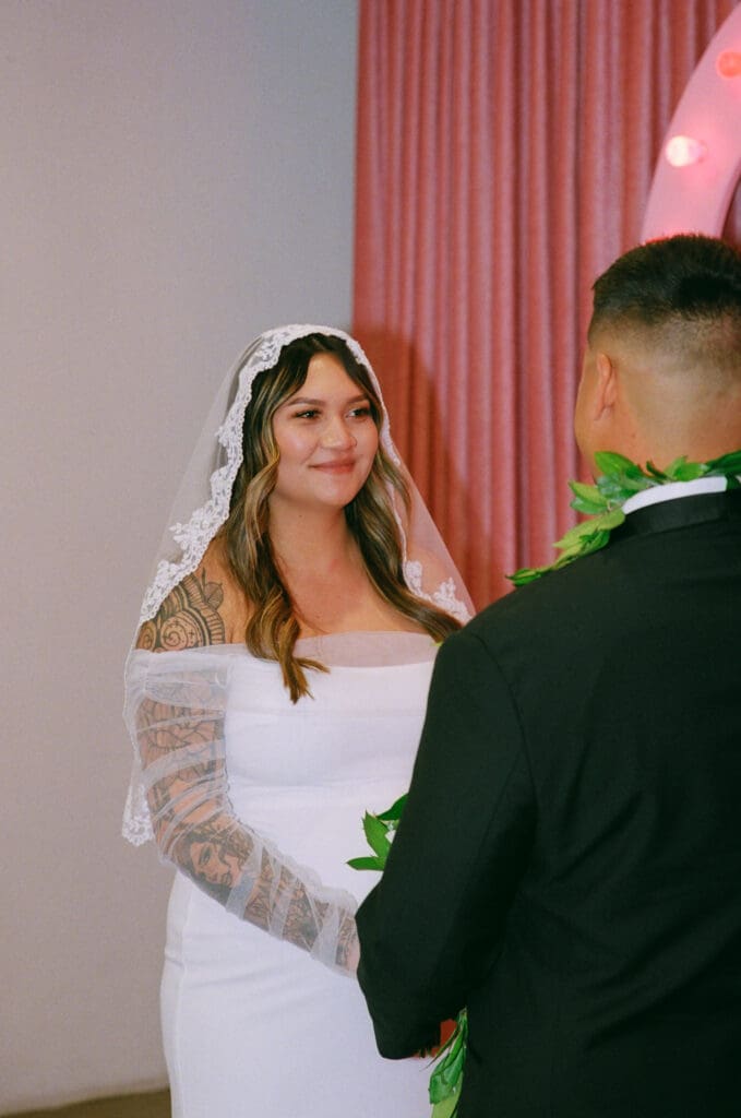 bride emotional at her ceremony