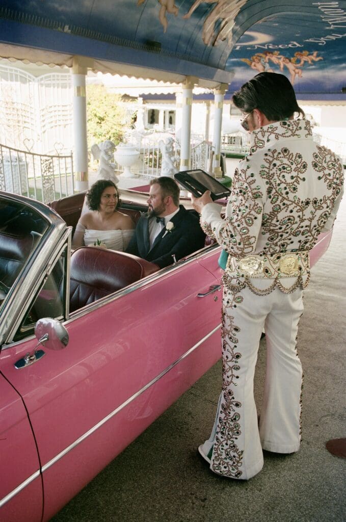 classic elopement ceremony at the little white wedding chapel