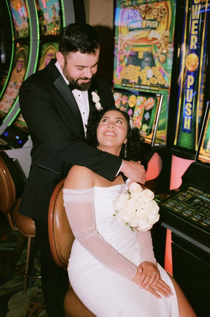 couple at their fun vegas elopement