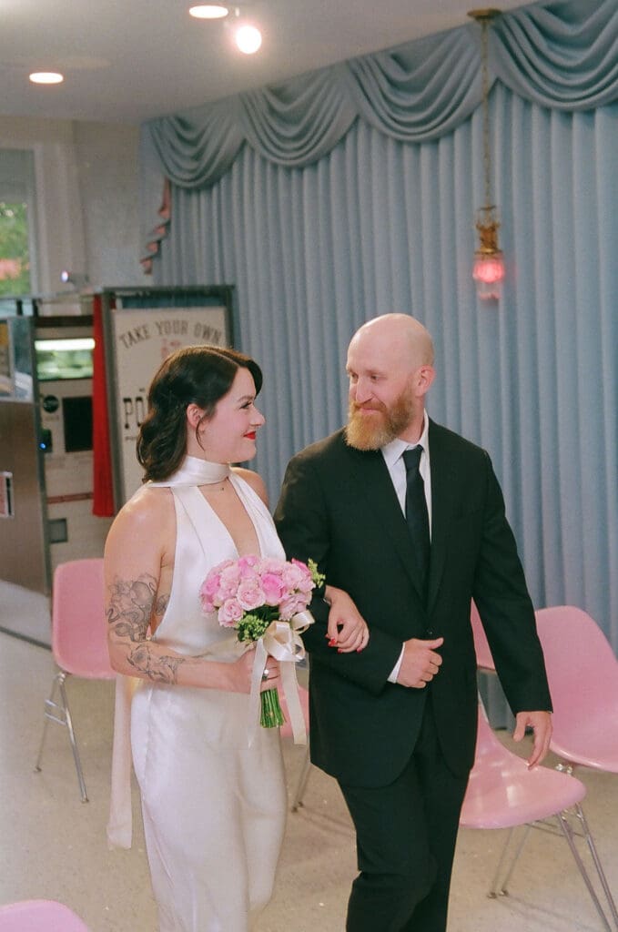 Cute picture of the bride and groom at their dream elopement ceremony