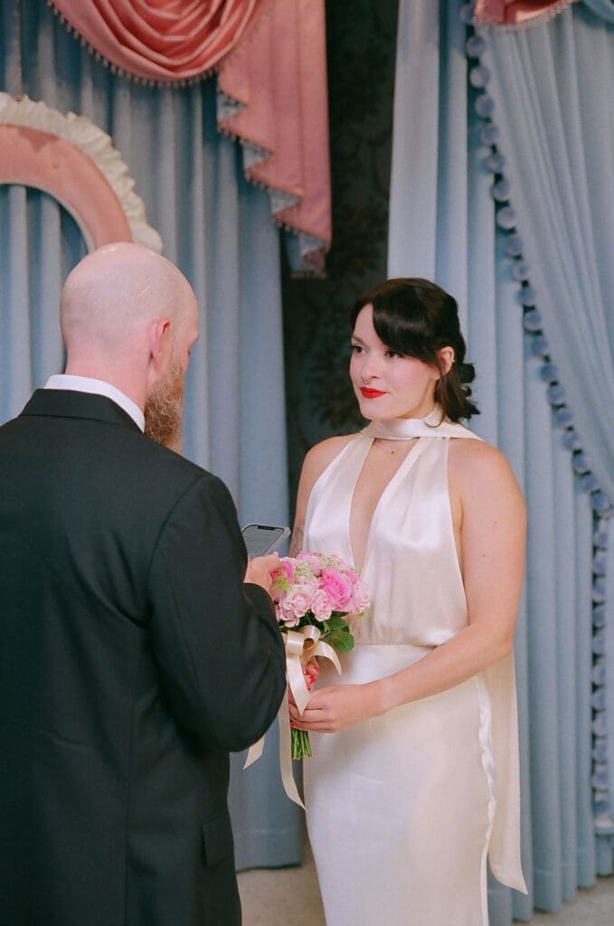 bride emotional during her ceremony