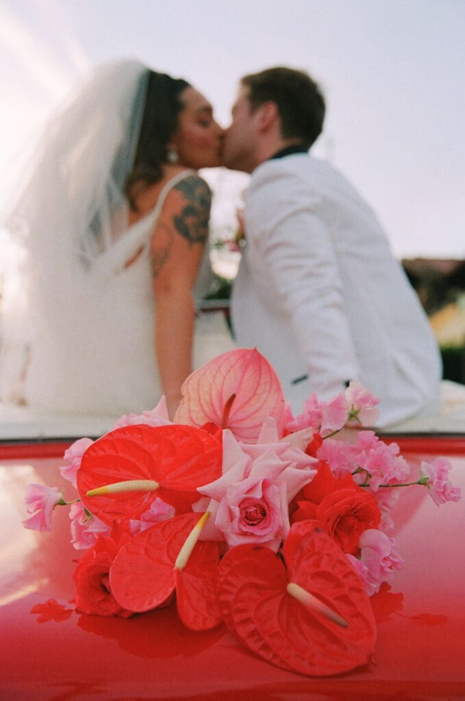 cute picture of the bride and groom kissing