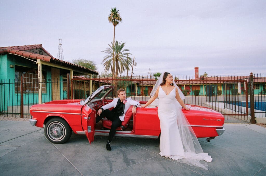 Lyric & Dylan’s Retro Vegas Wedding with the Classic Car Add-On at Sure Thing Chapel