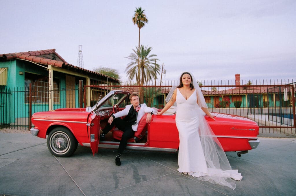 Lyric & Dylan’s Retro Vegas Wedding with the Classic Car Add-On at Sure Thing Chapel