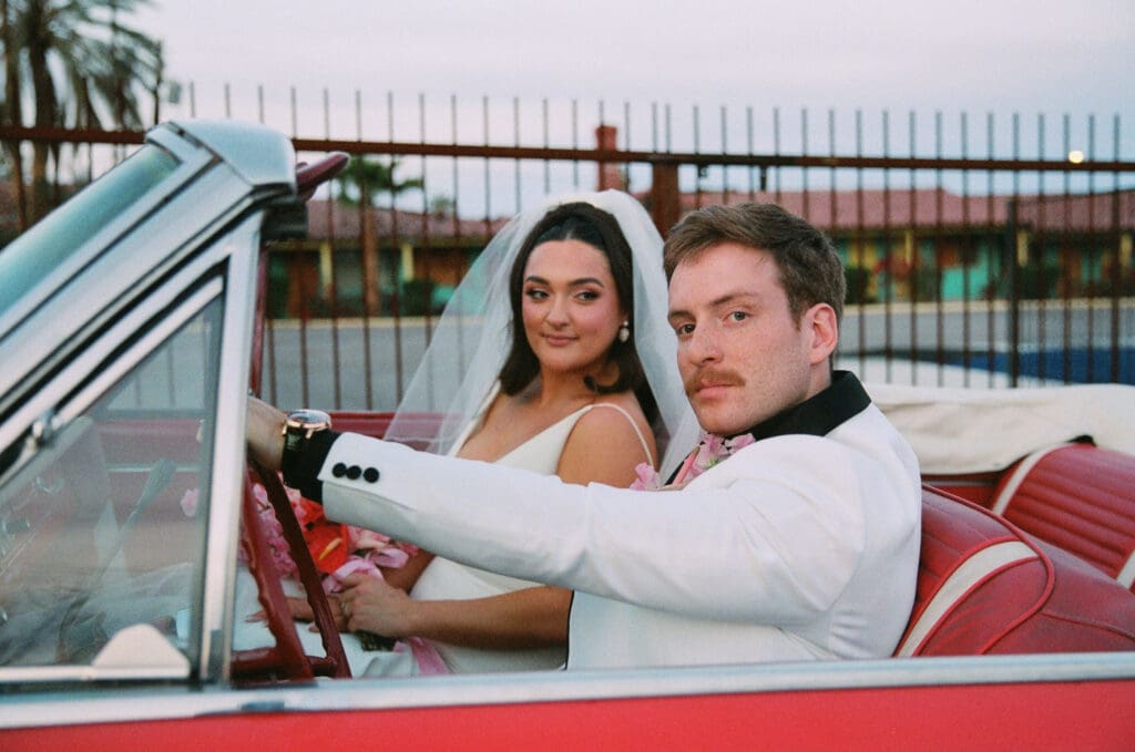 Lyric & Dylan’s Retro Vegas Wedding with the Classic Car Add-On at Sure Thing Chapel