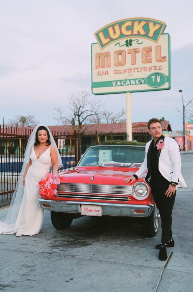 Lyric & Dylan’s Retro Vegas Wedding with the Classic Car Add-On at Sure Thing Chapel