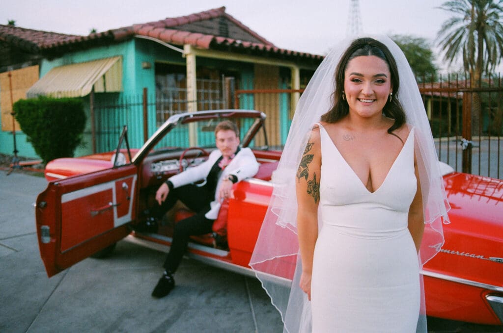 Lyric & Dylan’s Retro Vegas Wedding with the Classic Car Add-On at Sure Thing Chapel