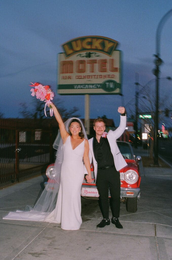 Lyric & Dylan’s Retro Vegas Wedding with the Classic Car Add-On at Sure Thing Chapel