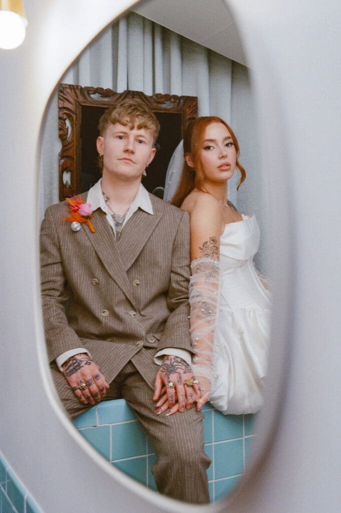 cute picture of the bride and groom at their bridal portraits