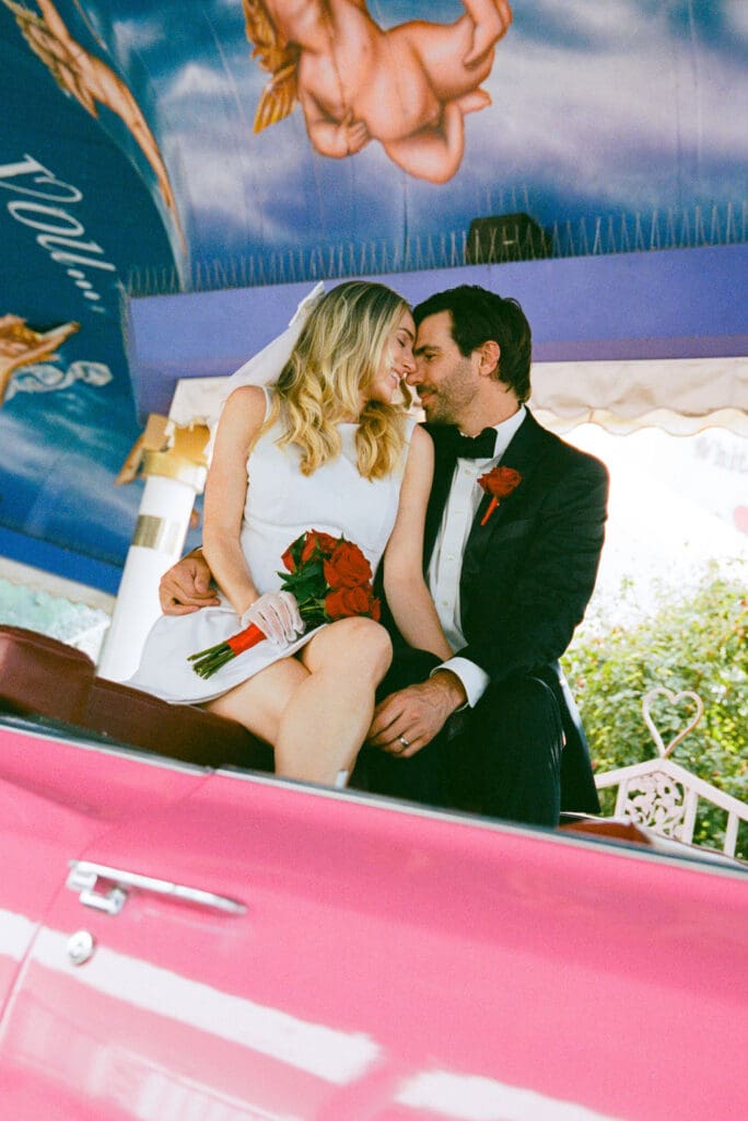 cute picture of the newlyweds smiling at each other