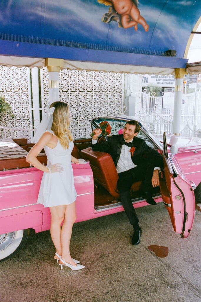 cute picture of the bride and groom laughing with each other