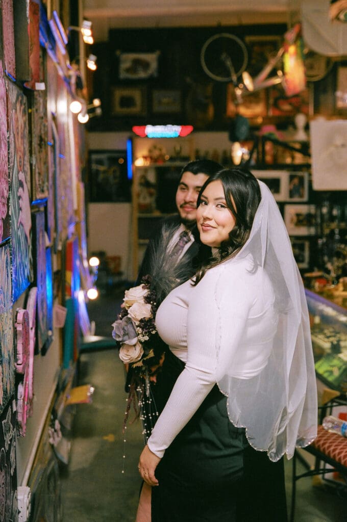 newlyweds at their fun bridal portraits