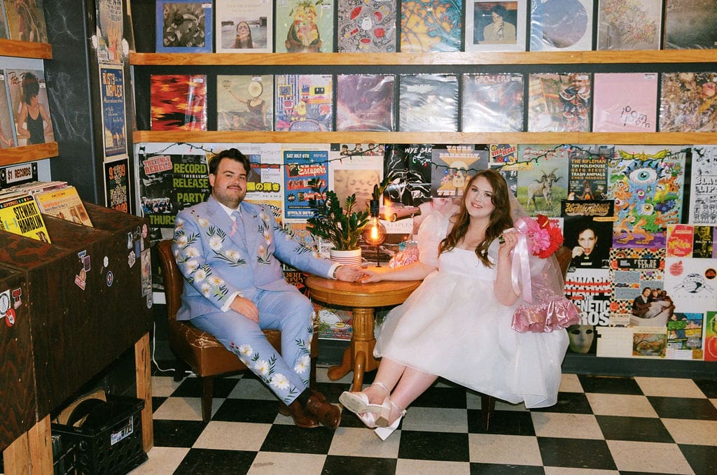 cute picture of the bride and groom at their playful bridal portraits