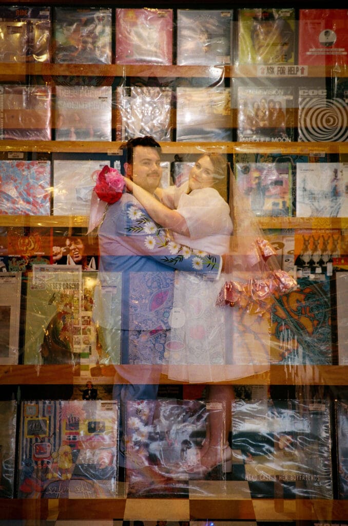 cute picture of the bride and groom hugging