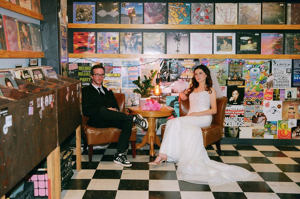newlyweds at their playful bridal portraits