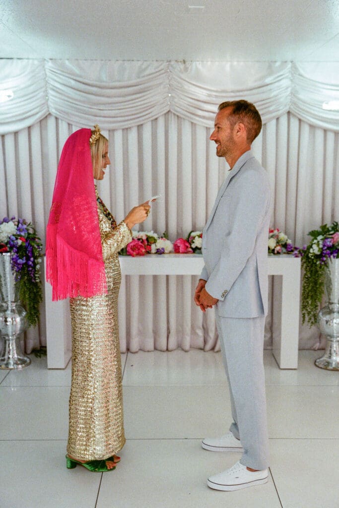 bride and groom emotional during their ceremony
