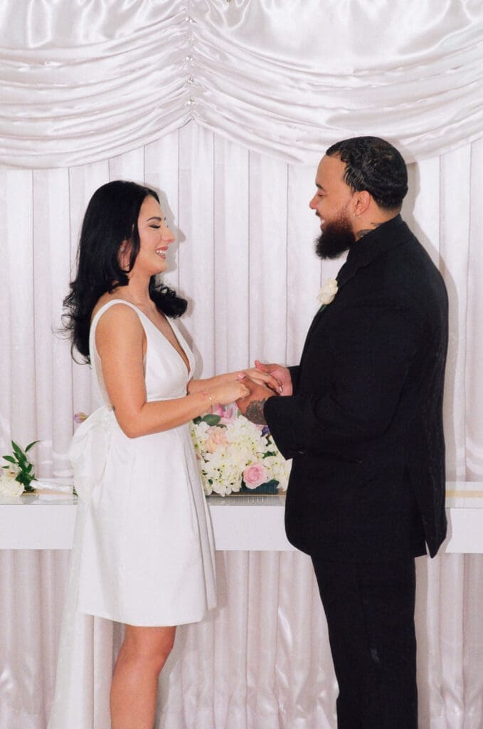 bride and groom emotional during their wedding ceremony