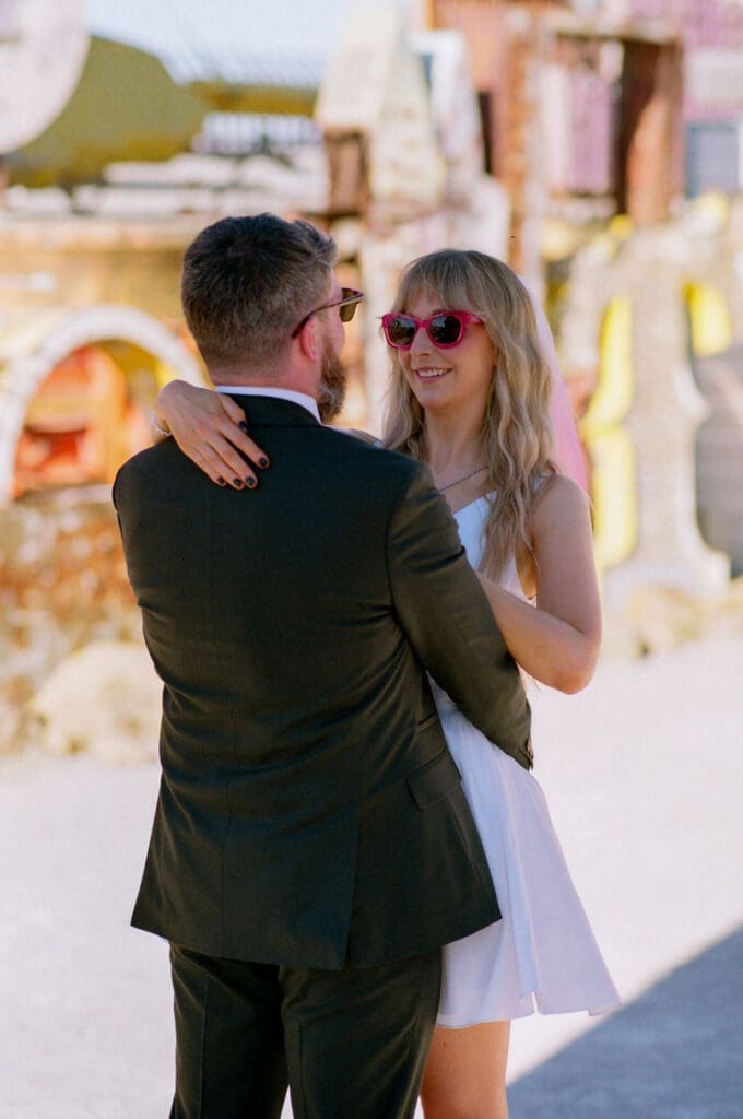 cute picture of the bride and groom smiling at each other
