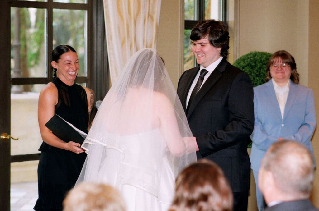 bride and groom emotional during their wedding ceremony