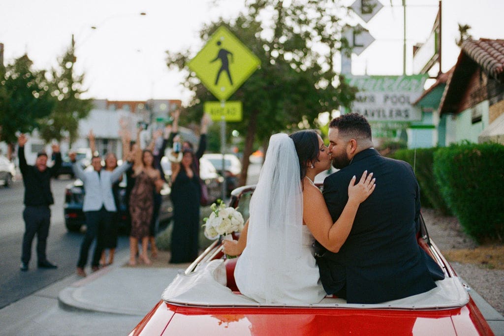 cute portrait of the newlyweds kissing