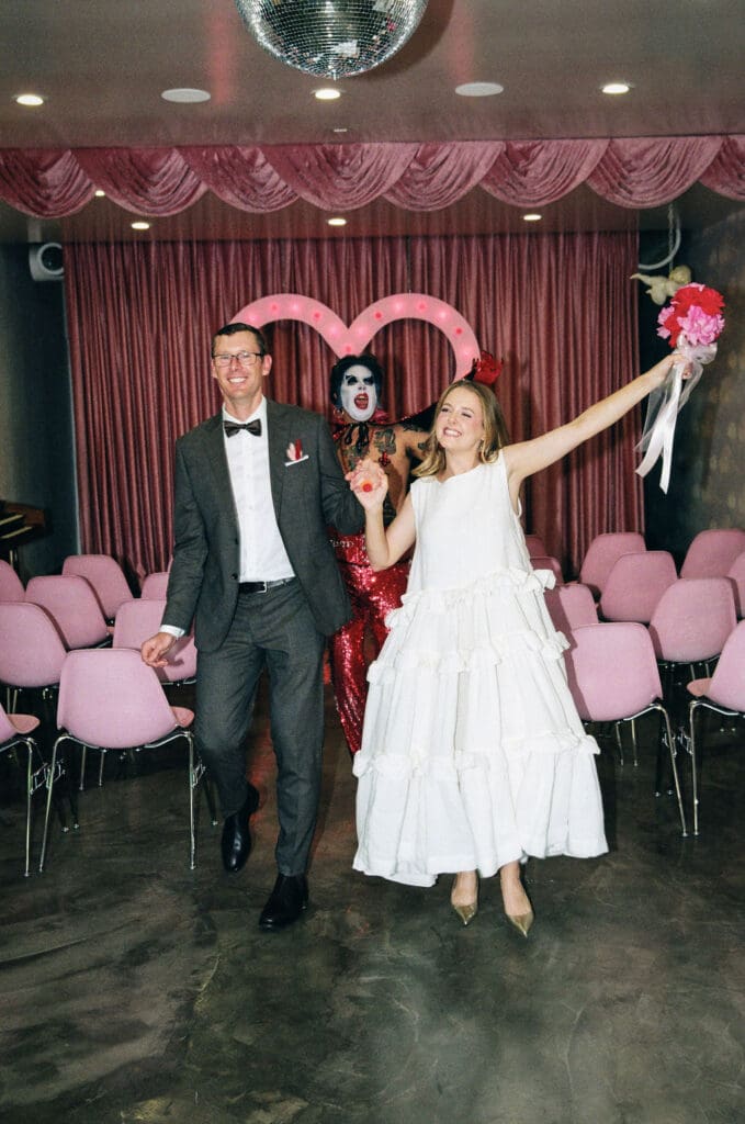 newlyweds heading to their reception